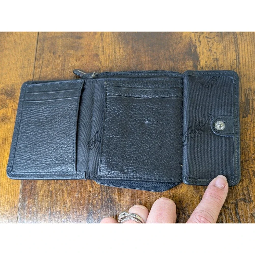 Fossil Trifold Wallet Pop Stitch Y2K Black Soft Pebbled Leather Change